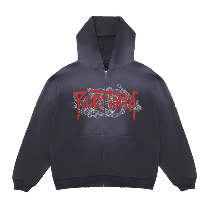 Chain Distressed Potassium Zip-up Hoodie