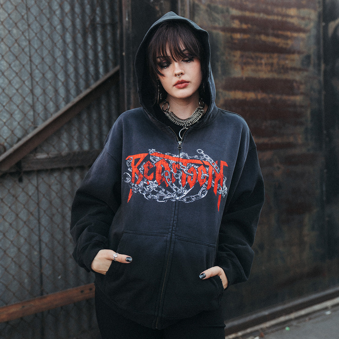 Chain Distressed Potassium Zip-up Hoodie